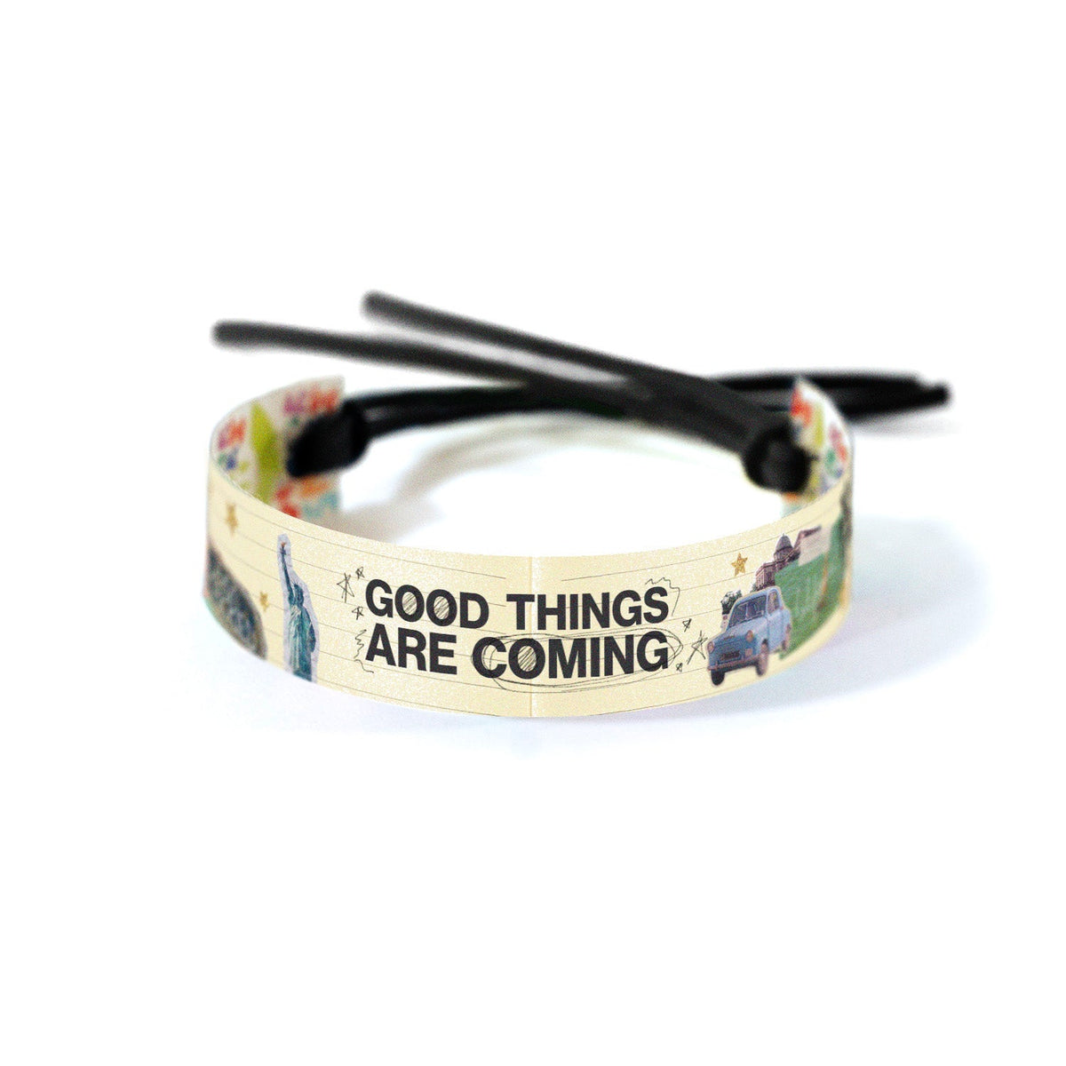 Vision band displaying &quot;Good Things Are Coming&quot; surrounded by an uplifting collage of anticipation and success.