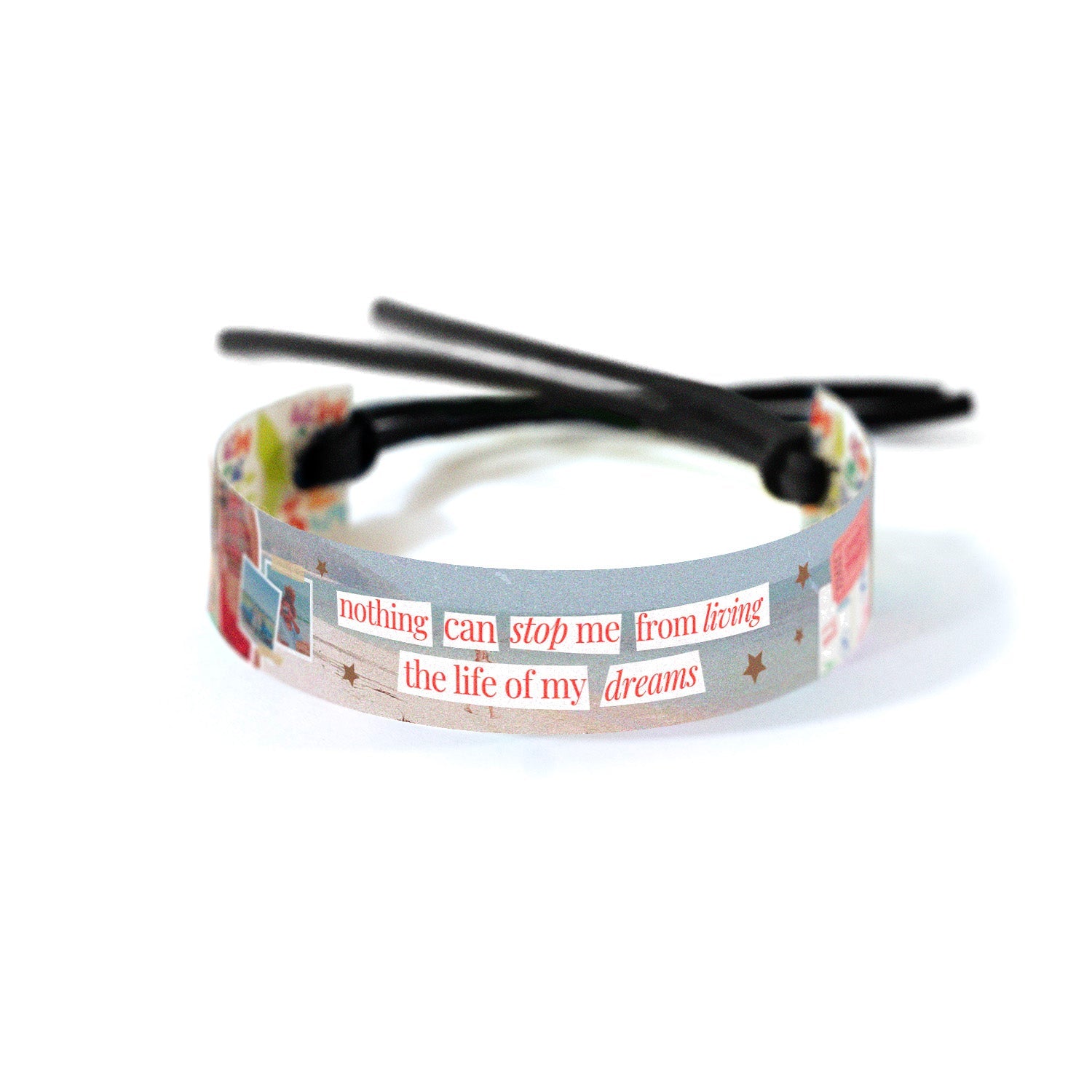 Vision band with empowering text "Nothing Can Stop Me" and a motivating collage of obstacles overcome and goals achieved.