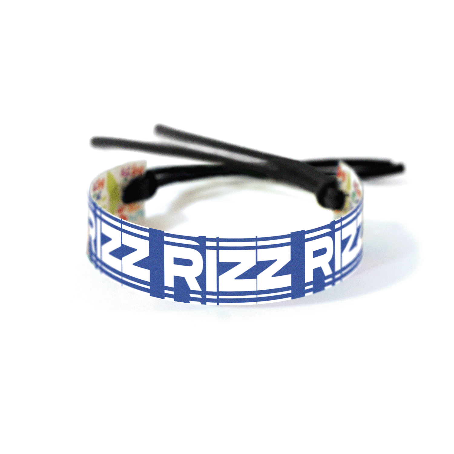 Bright blue background with “RIZZ” in bold white text, echo effect above and below.