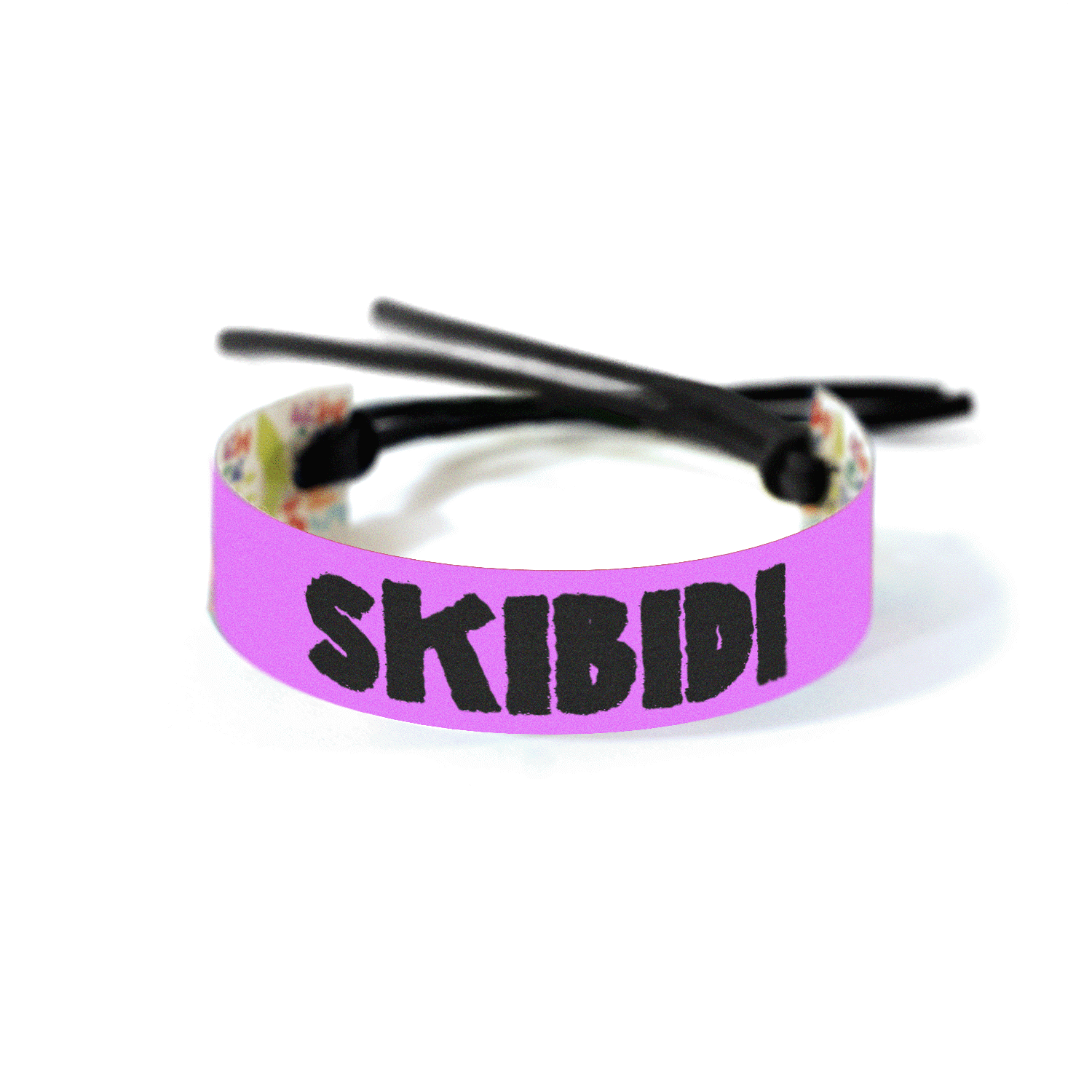 Neon fuchsia background with “Skibidi” in bold black text.