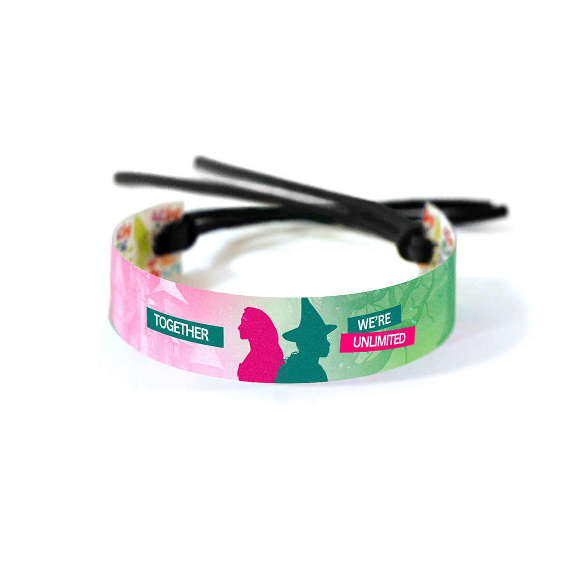 Band featuring imagery of two characters, a castle, and contrasting visual elements that represent limitless unity and potential.